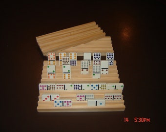 Handmade Domino Holders Set of 4 Racks Mexican Train