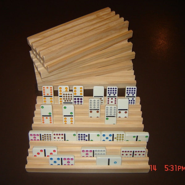 8 Handmade 4 row wooden domino holders. Mexican train. Chicken foot. Mexican Hub. New