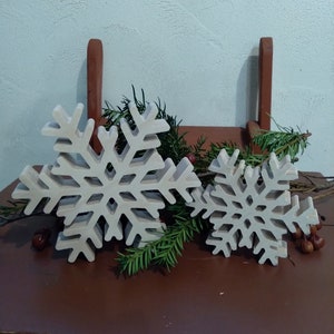 White Wooden Snowflakes 3 Designs and 2 Sizes 7&quot; and 5&quot;