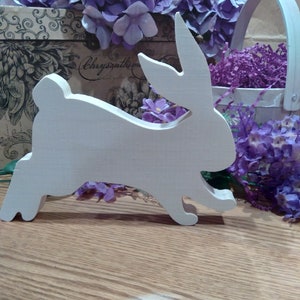 Wooden Running White Easter Bunny Cutout