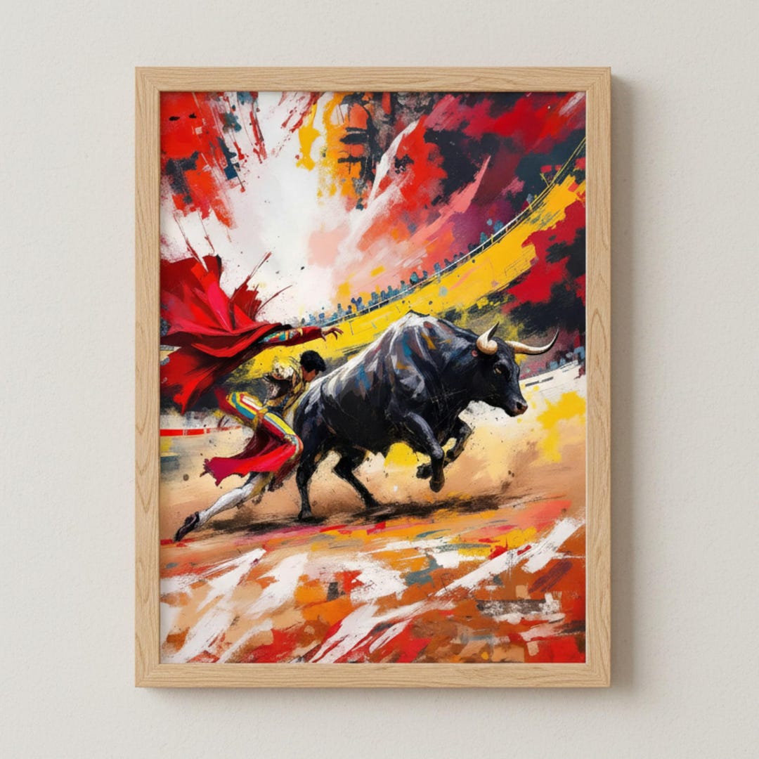 Matador and Bull Abstract Digital Print / Spanish Bullfight Poster Art ...