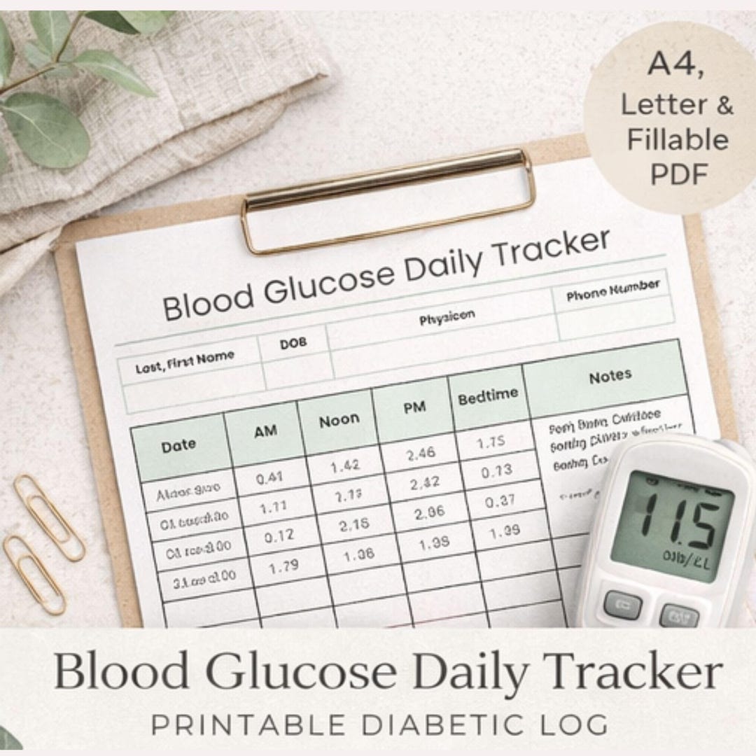 Daily Blood Glucose Tracker Printable PDF | Diabetes Log Sheet | Blood ...