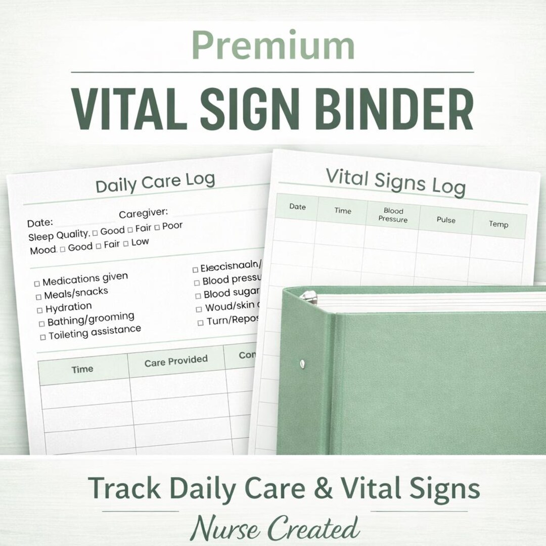 Sign Without Tracker Vital Signs Binder Printable PDF | Nurse Created Caregiver Medical ...