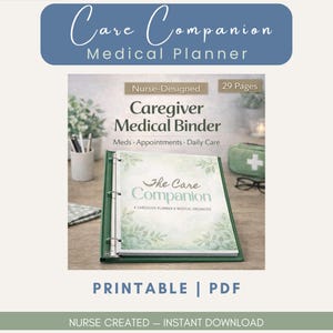 Caregiver Planner Printable | Medical Binder PDF | Medication Log | Elderly Care Organizer | Nurse Designed | Instant Download