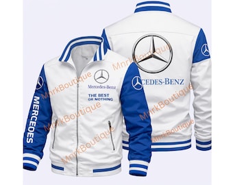 New Mercedes Men's White Blue Racing Vintage Jacket