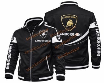 Lamborghini Men's Black White Racing Jacket Inspired Bomber Streetwear Jacket