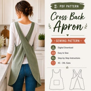 Cross Back Apron Sewing Pattern PDF, Japanese Apron Pattern, Pinafore Apron, Linen Apron Pattern, XS-3XL