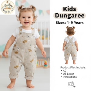 子供用オーバーオール型紙 - 女の子用ジャンプスーツ型紙、オーバーオール型紙、1～9歳児用ロンパース型紙