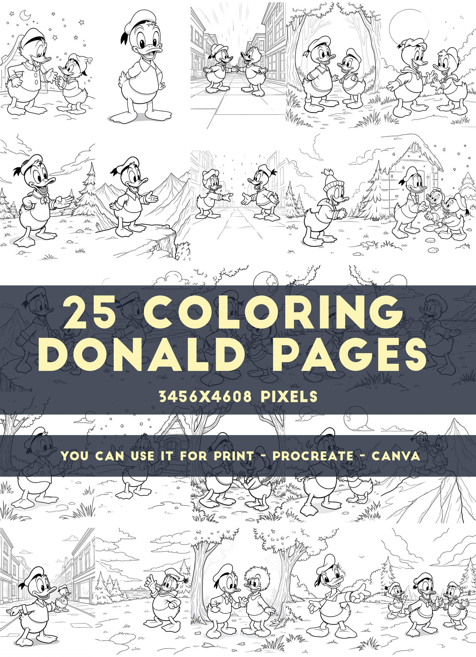 Sailor Duck Coloring Pages, Classic Cartoon Art Activity Sheet (instant ...