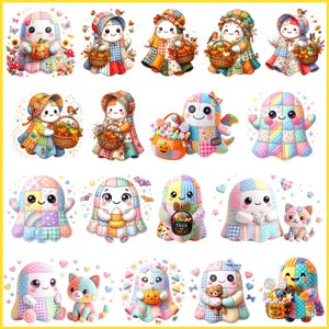 Patchwork Ghost PNG-paket, blommig pumpa-skjortadesign, Halloween-present PNG, söt spöke-pumpasäsong, sublimeringsdesign, digital nedladdning