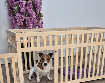 Wooden Puppy Playpen Indoor, Solid Wood Dog Pen, Pet Playpen with Low Door, Modern Dog Furniture