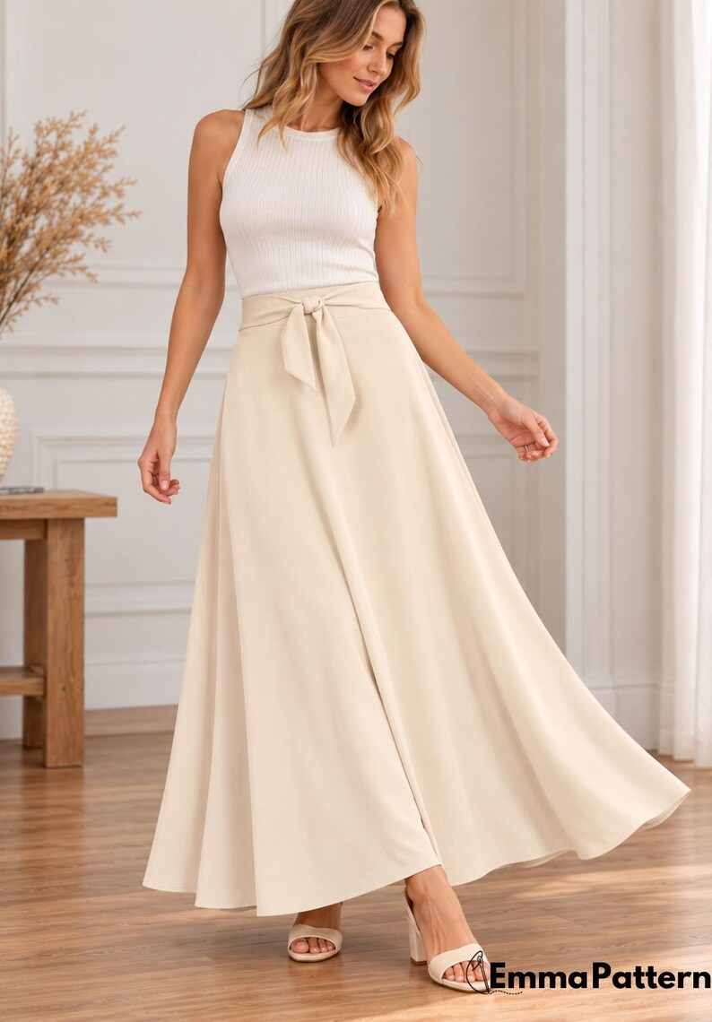 Maxi Skirt Sewing Pattern PDF, High Waisted A-line Skirt, Tie Waist Bow ...