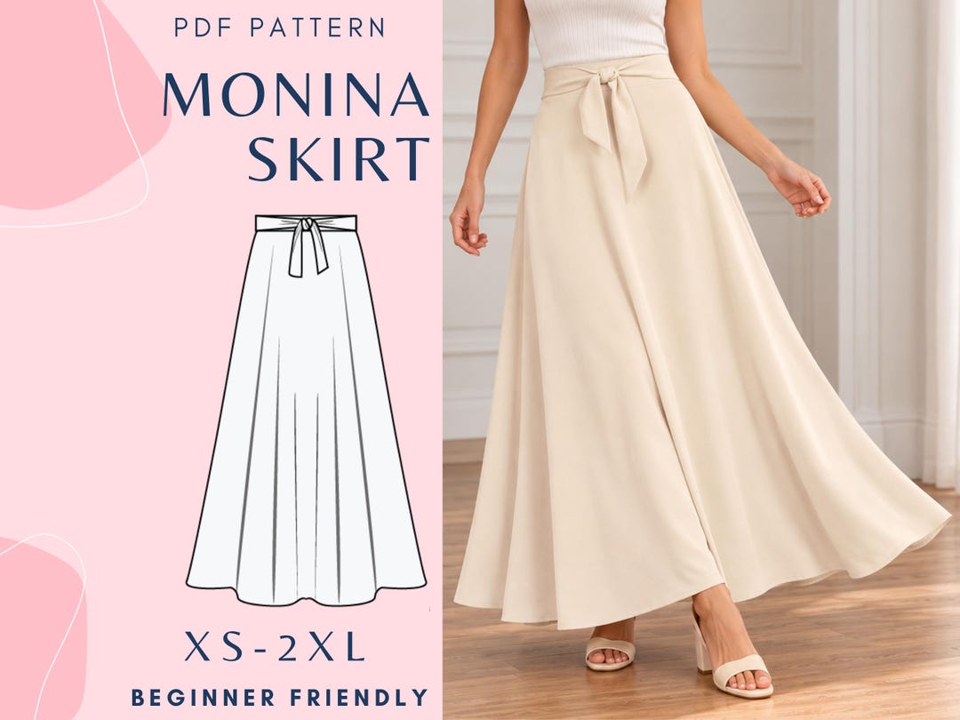 Maxi Skirt Sewing Pattern PDF, High Waisted A-line Skirt, Tie Waist Bow ...