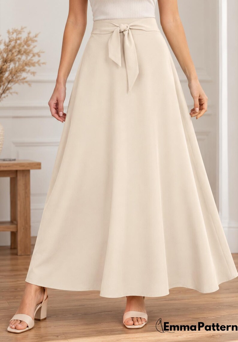 Maxi Skirt Sewing Pattern PDF, High Waisted A-line Skirt, Tie Waist Bow ...