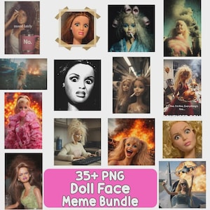 Pakiet memów z twarzą lalki Png, zabawny obrzydliwy mem z twarzą lalki Png, zabawna wyjątkowa lalka Png, pakiet koszulek z obrzydliwą twarzą lalki, cyfrowy program do pobierania.