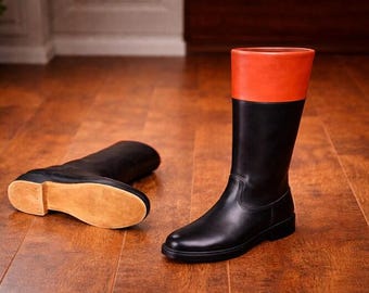 Botas largas de cuero colonial hechas a mano - Botas de montar de oficial estilo Guerra de Independencia, de primera calidad, con un par de calcetines de regalo.