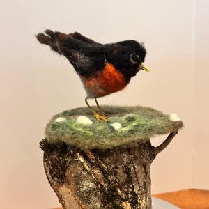 Lifelike needle felt Robin figurine, realistic artisan art