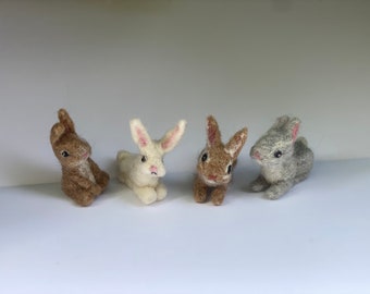 Rabbit /Bunny realistic needle felt, 100% wool palm size artisan sculpture