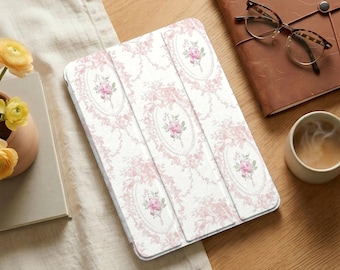 Retro Flower iPad Case with Pencil Holder for iPad Pro 2022/2021, iPad Air 2024 5 4 3 2 1, iPad 10th 9th 8th 7th, iPad Mini 6 5 4