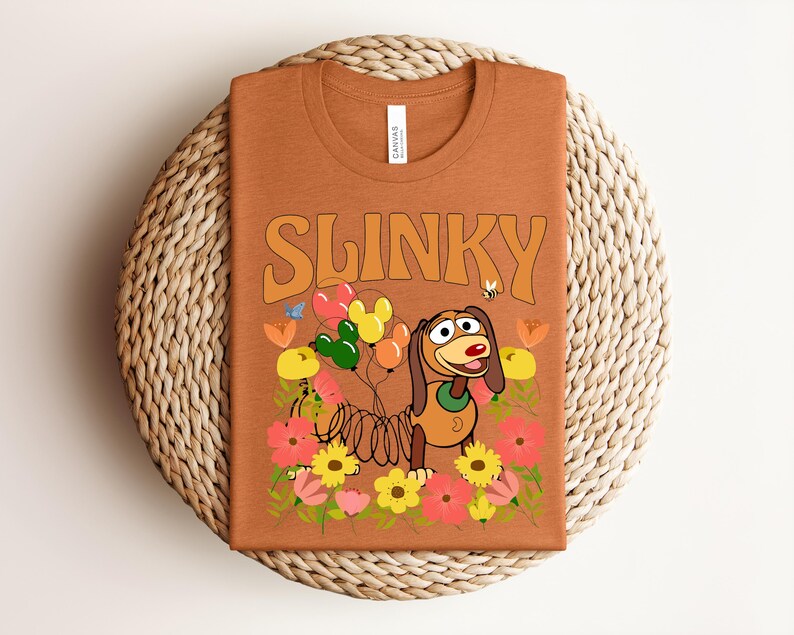 Retro Slinky Dog T-Shirt, Vintage Floral Toy Story Tee, Mickey Balloon Aesthetic Gift for Theme Park Fans Bild 5