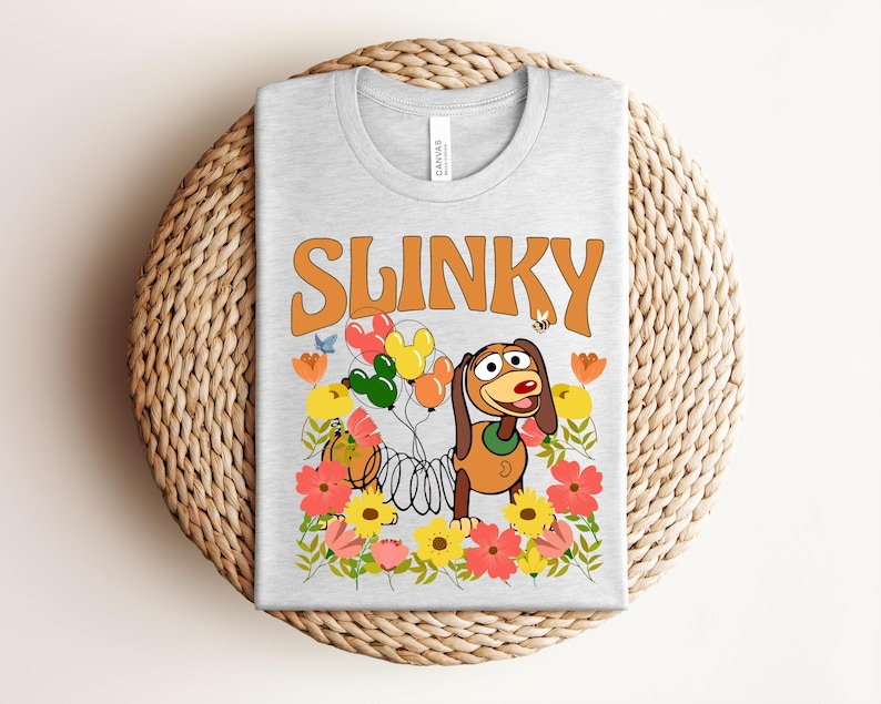 Retro Slinky Dog T-Shirt, Vintage Floral Toy Story Tee, Mickey Balloon Aesthetic Gift for Theme Park Fans Bild 2