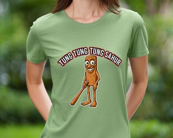 Camiseta de madera con meme de Tung Tung Sahur / Camiseta divertida con personaje de Brainrot / Regalo para gamers