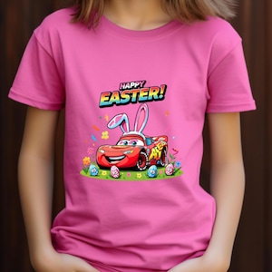 Camiseta de Pascua de Rayo McQueen, camiseta con orejas de conejo de Cars, camiseta de búsqueda de huevos de Pascua de Kachow, regalo para fanáticos de las películas de Disney Pixar, camiseta de Pascua de Magical Racing Squad imagen 12