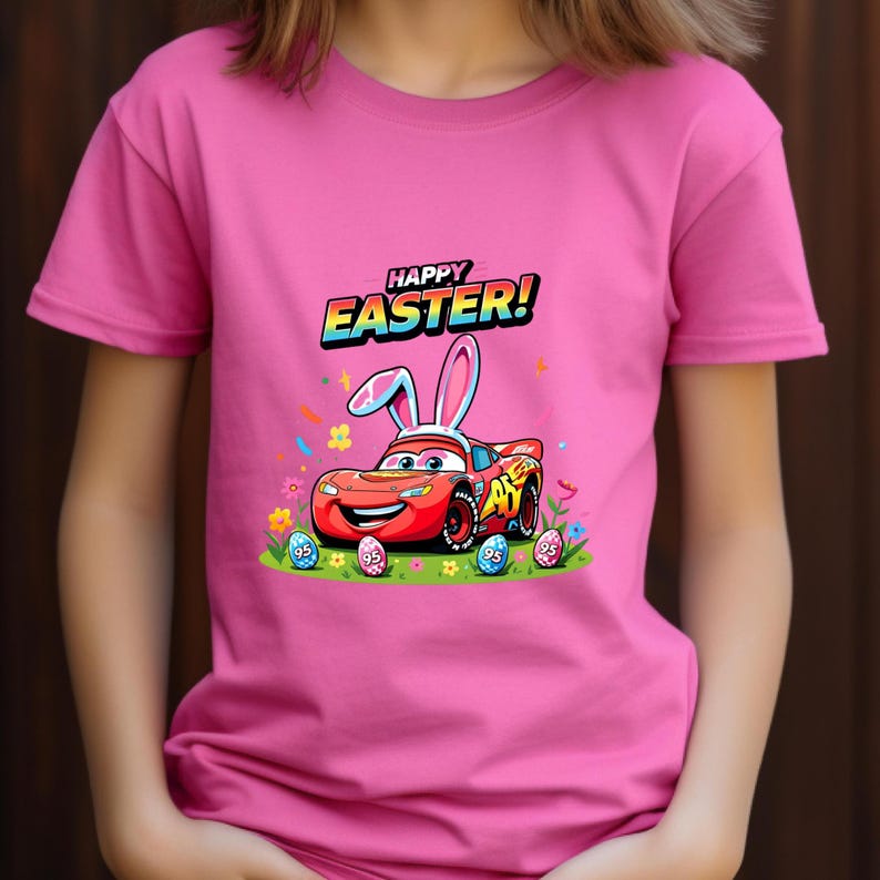 Camiseta de Pascua de Rayo McQueen, camiseta con orejas de conejo de Cars, camiseta de búsqueda de huevos de Pascua de Kachow, regalo para fanáticos de las películas de Disney Pixar, camiseta de Pascua de Magical Racing Squad imagen 12