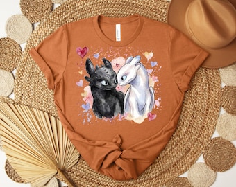 Chemise édenté et fureur légère, t-shirt aquarelle coeur de dragon, chemise couple Fureur nocturne, cadeau fantasme pour amoureux de dragon