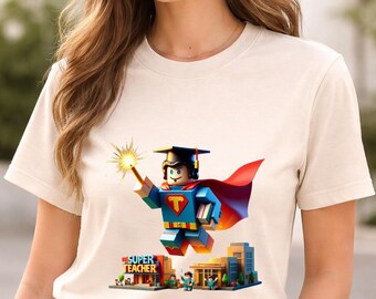 Super Teacher Shirt | Block Figure Hero Graphic | Gamer Educator Appreciation Gift
