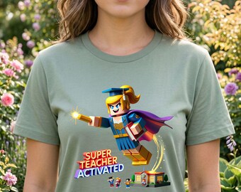 Super Teacher Shirt | Block Figure Hero Graphic | Gamer Educator Appreciation Gift