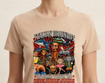 Camiseta de la Gira Mundial Italian Brainrot 2026 / Camiseta divertida con collage de memes virales