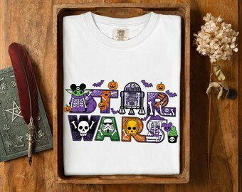 Grogu Halloween Shirt, Star Wars Halloween Tshirt, Spooky Cute Skeleton Bones Tee, Grogu Spider Web Tee, Orange Purple Green Graphic