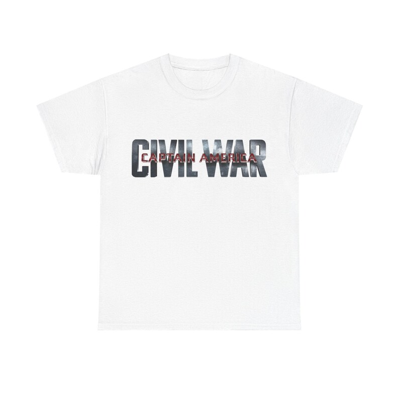 A white t-shirt with the text "CIVIL WAR" printed on it.