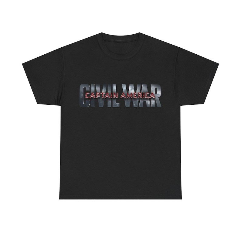 A black t-shirt with the text "CIVIL WAR" printed on it in a stylized font.