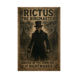 Creepy Circus Poster - Rictus the Ringmaster - Gothic Wall Art - Vintage Horror Clown Decor - Halloween Carnival Print