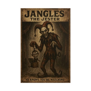 Jangles the Jester Creepy Clown Poster, Horror Wall Art, Gothic Circus Decor, Halloween Print, Haunted Carnival Art
