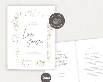 Mall för dophäfte | Dopkyrkhäfte | Dopprogramhäfte | DIY-dophäfte Canva-mall | A5-häfte att vika | Direktnedladdning