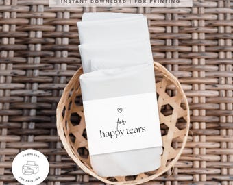 Wedding Tissue Wraps Template | Happy Tears Tissue Banderole | Wedding Favor Printable | Ceremony Tissue Wrap | Instant Download