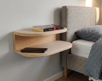 Floating nightstand, Wall Mounted Bedside Shelf, Solid Wooden Oak Nightstand,