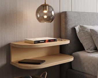 Wandgemonteerd nachtkastje, massief eikenhouten nachtkastje, zwevend nachtkastje