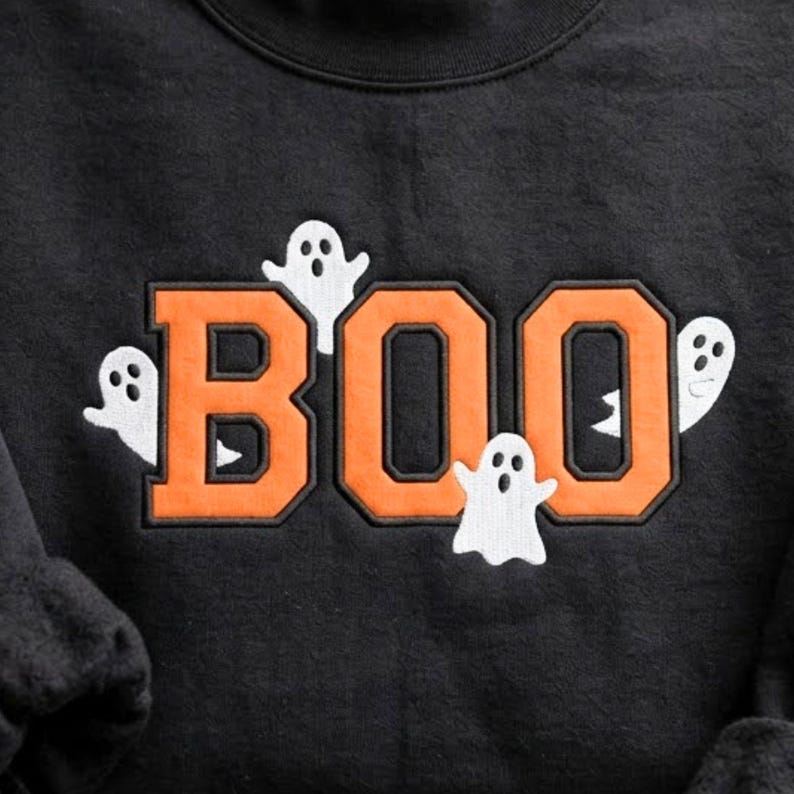 Embroidered Boo Halloween Mockneck Sweatshirt: Spooky Season Fun Fall ...