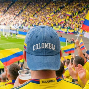 Colombia Embroidered Washed Cotton Cap, Flag Side Patch Soccer Fan Apparel