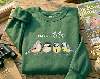 Schöne Meisen gesticktes Sweatshirt, Vogel-Liebhaber-T-Shirt, Vogel-Shirt, Meise-Vogel-Shirt, Birdwatcher-Top, lustiges Vogel-Wortspiel-T-Shirt, Kohlmeise-Shirt
