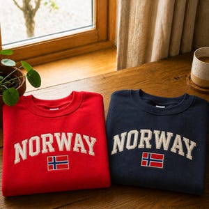 Embroidered Norway Flag Sweatshirt, Crewneck Sweater, Souvenir Gift