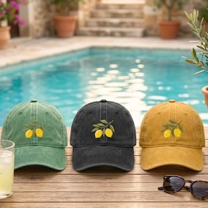 Geborduurde limoncello citroenpet, Italië vakantie preppy hoed