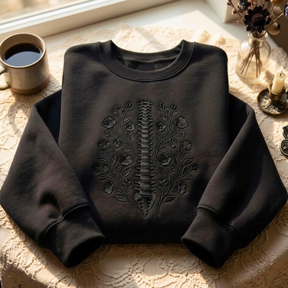 Embroidered Floral Spine Dragonfly Sweatshirt, Chiropractor Gift Crewneck