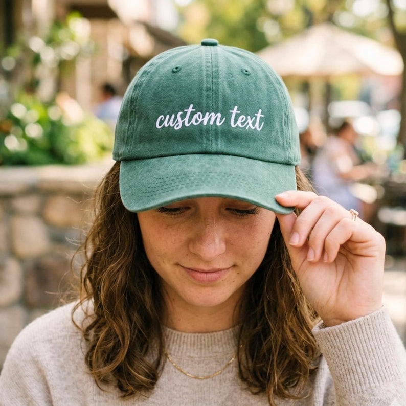 Custom Embroidered Washed Cotton Baseball Hat, Personalized Text Cap ...