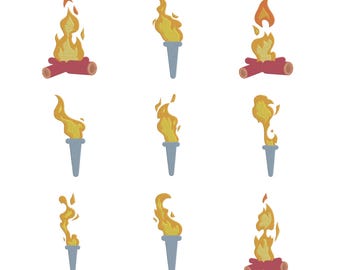 Wzór haftu "Ognista pochodnia", plik haftu "Płonąca pochodnia", wzór haftu maszynowego "Symbol ognistej pochodni", natychmiastowe pobranie 6 rozmiarów