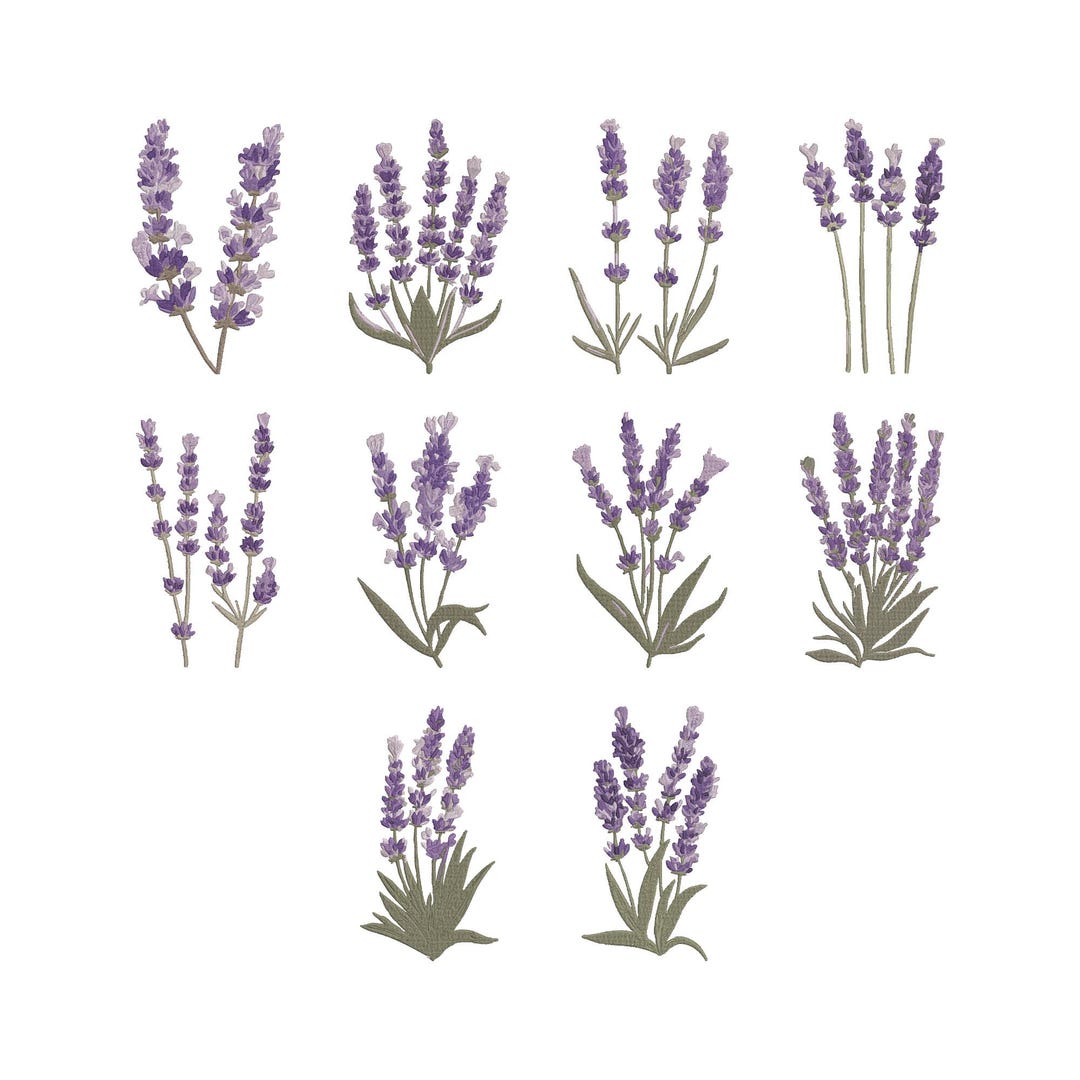 Lavender Flower Embroidery Design Bundle, Purple Botanical Floral ...